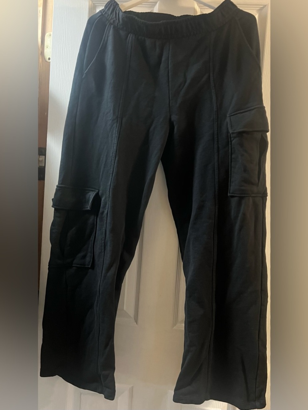 Zara relaxed Black Cargo soft cotton Sweatpants Elastic Waist comfy boho chic L - Picture 2 of 6